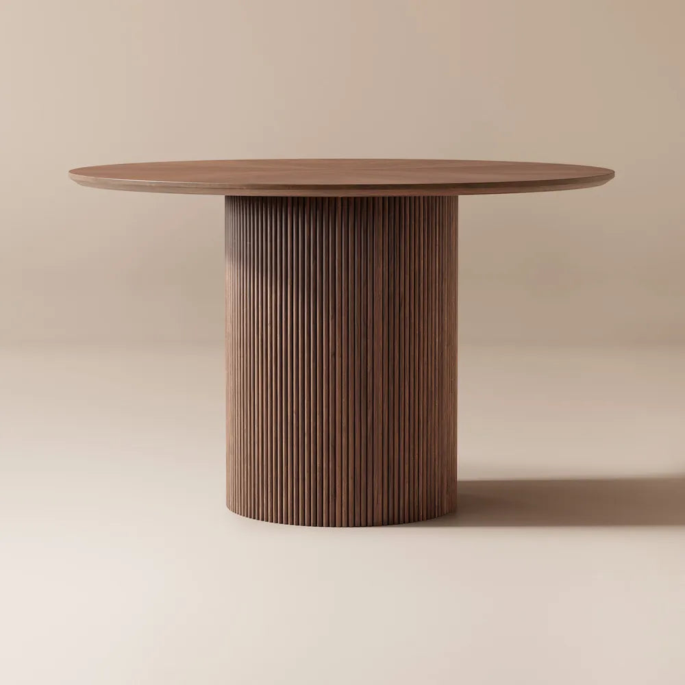 Homio Decor 120cm Ripple Design Round Dining Table - Walnut