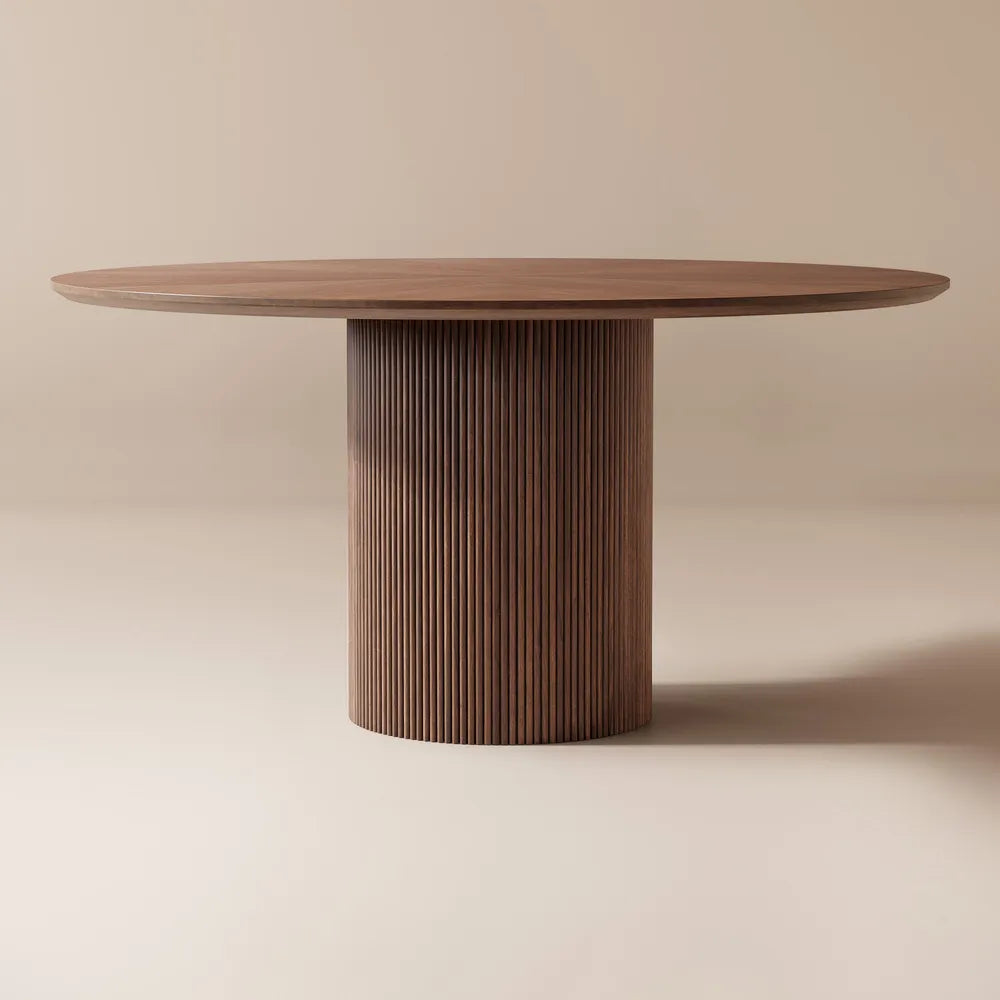 Homio Decor 150cm Ripple Design Round Dining Table - Walnut