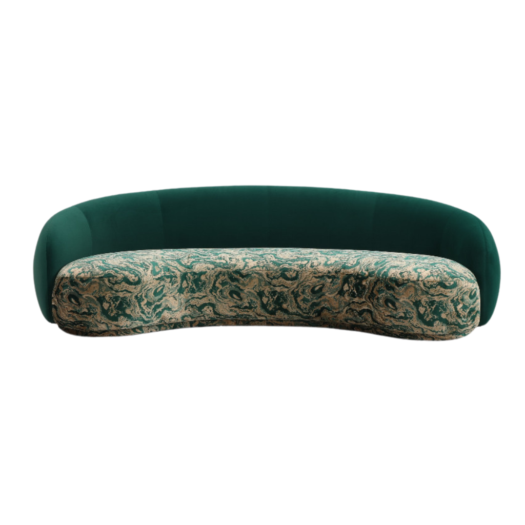 Homio Decor 210cm Curved Sofa - Marble Swirl (Deep Green)