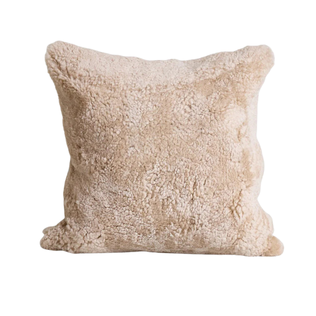 Homio Decor Almond Beige Curly Shearling Sheepskin Pillowcase