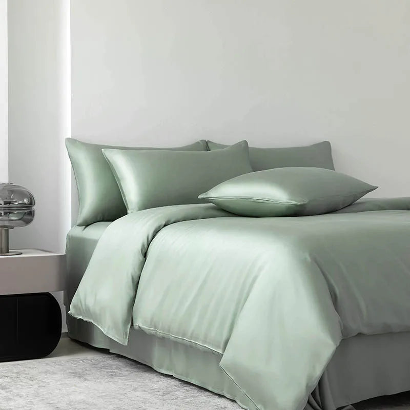 Homio Decor Bedroom Vitality Green / Queen Size (4pcs) / 19 momme 100% Mulberry Silk Bedding Set