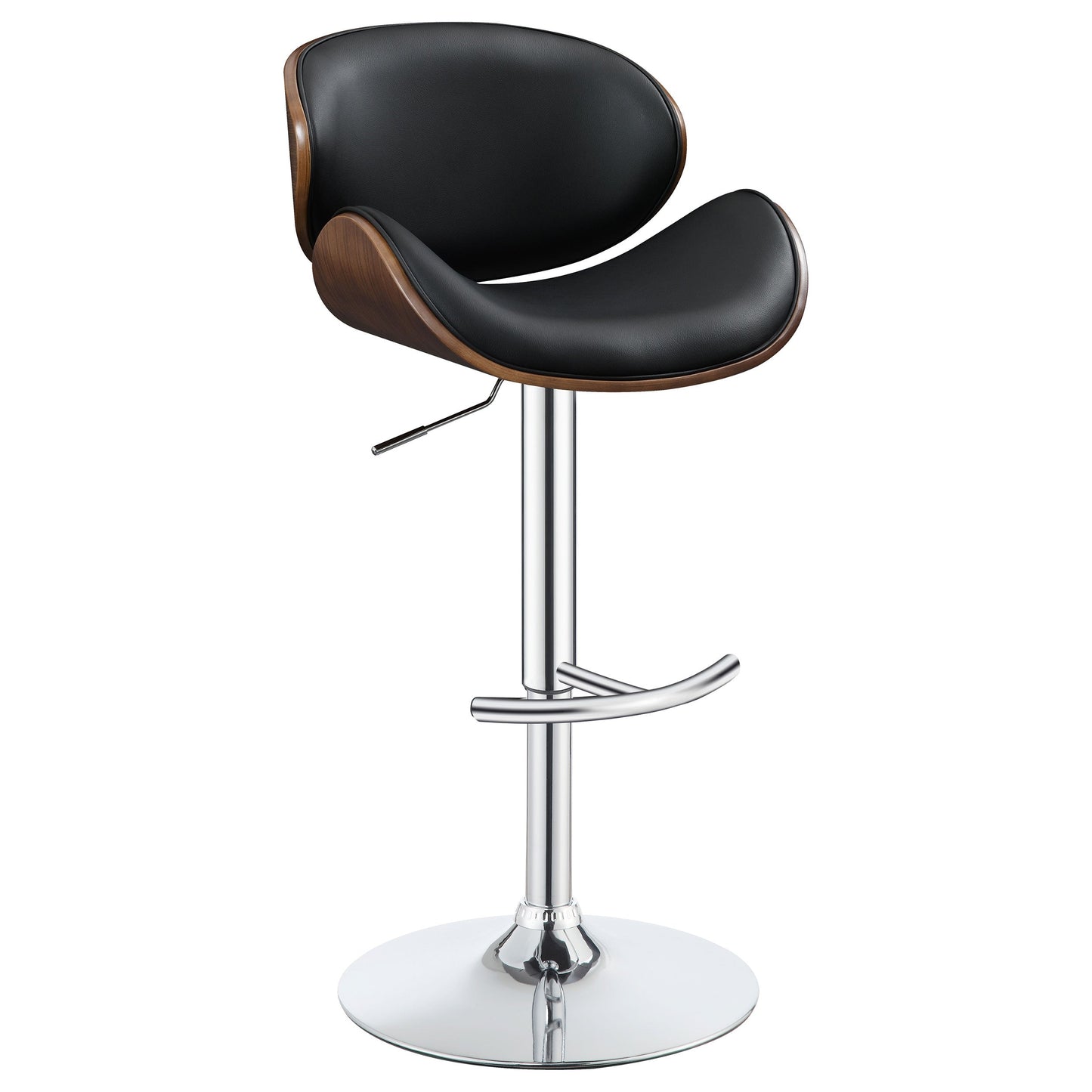 Homio Decor Black Leather Mid-Century Walnut & Leather Bar Stool