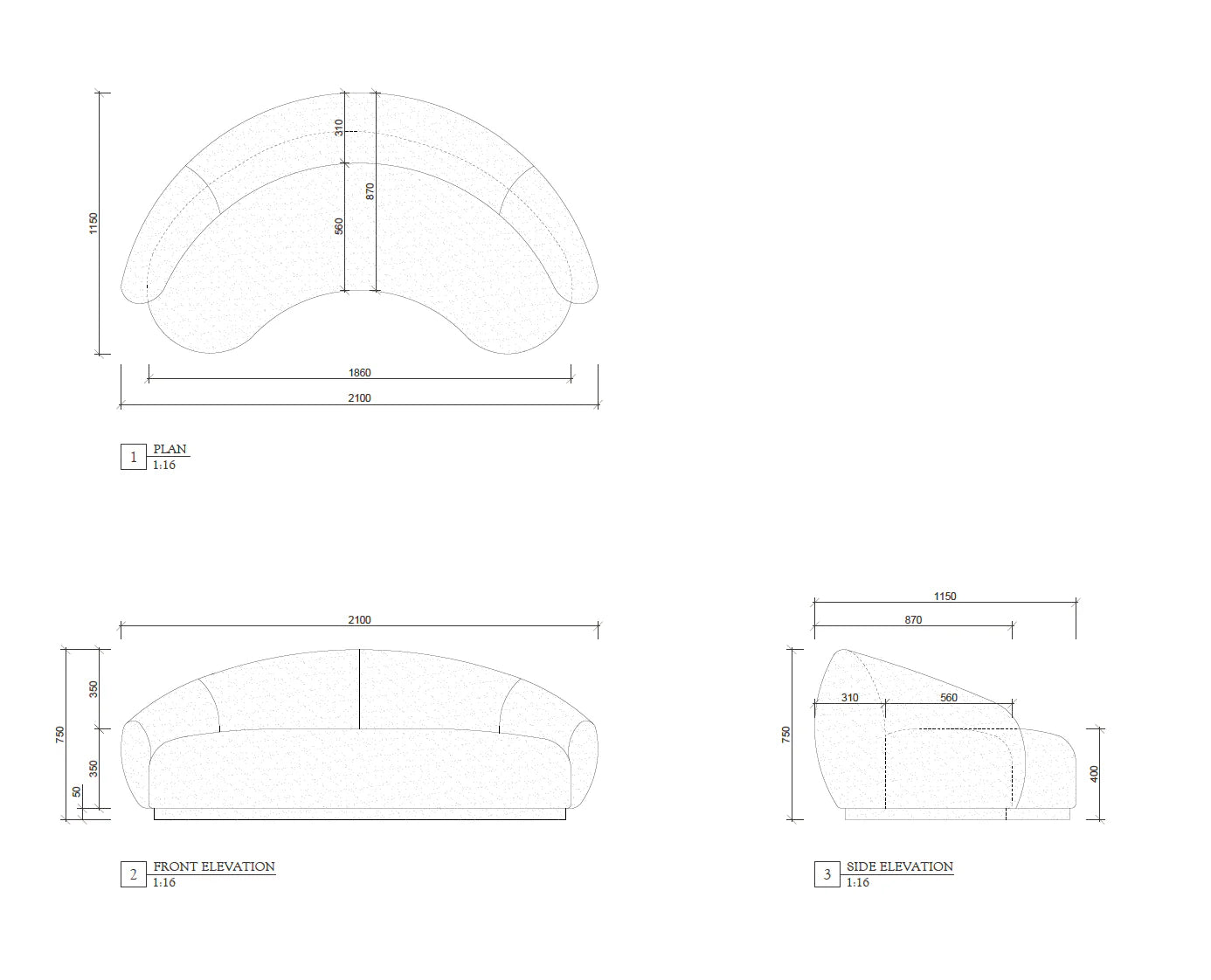 Boucle Curved Sofa - Homio Decor