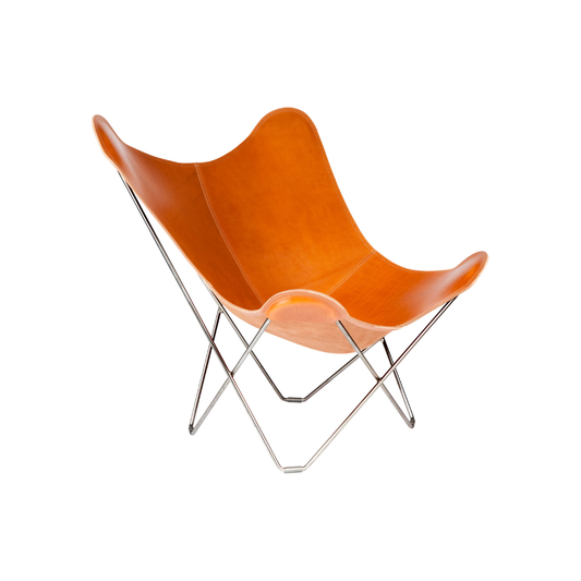 Homio Decor Cognac / Steel / Add Ottoman Butterfly Lounge Chair