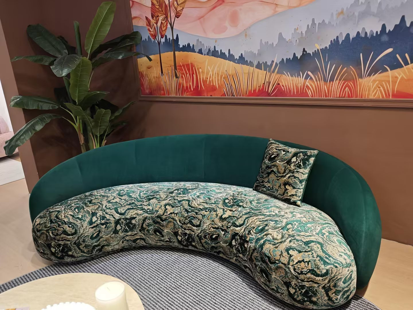 Homio Decor Curved Sofa - Marble Swirl (Deep Green)