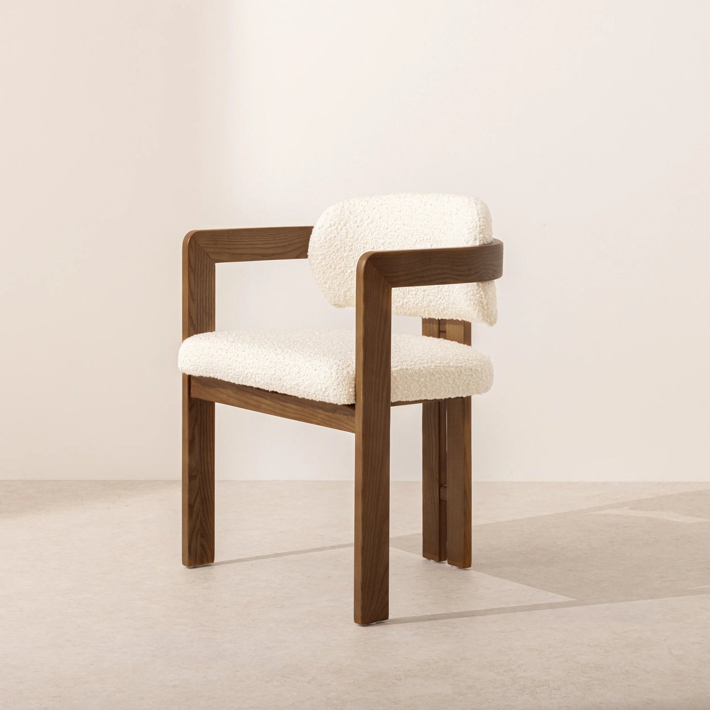 Curved Walnut Dining Chair - Boucle - Homio Decor