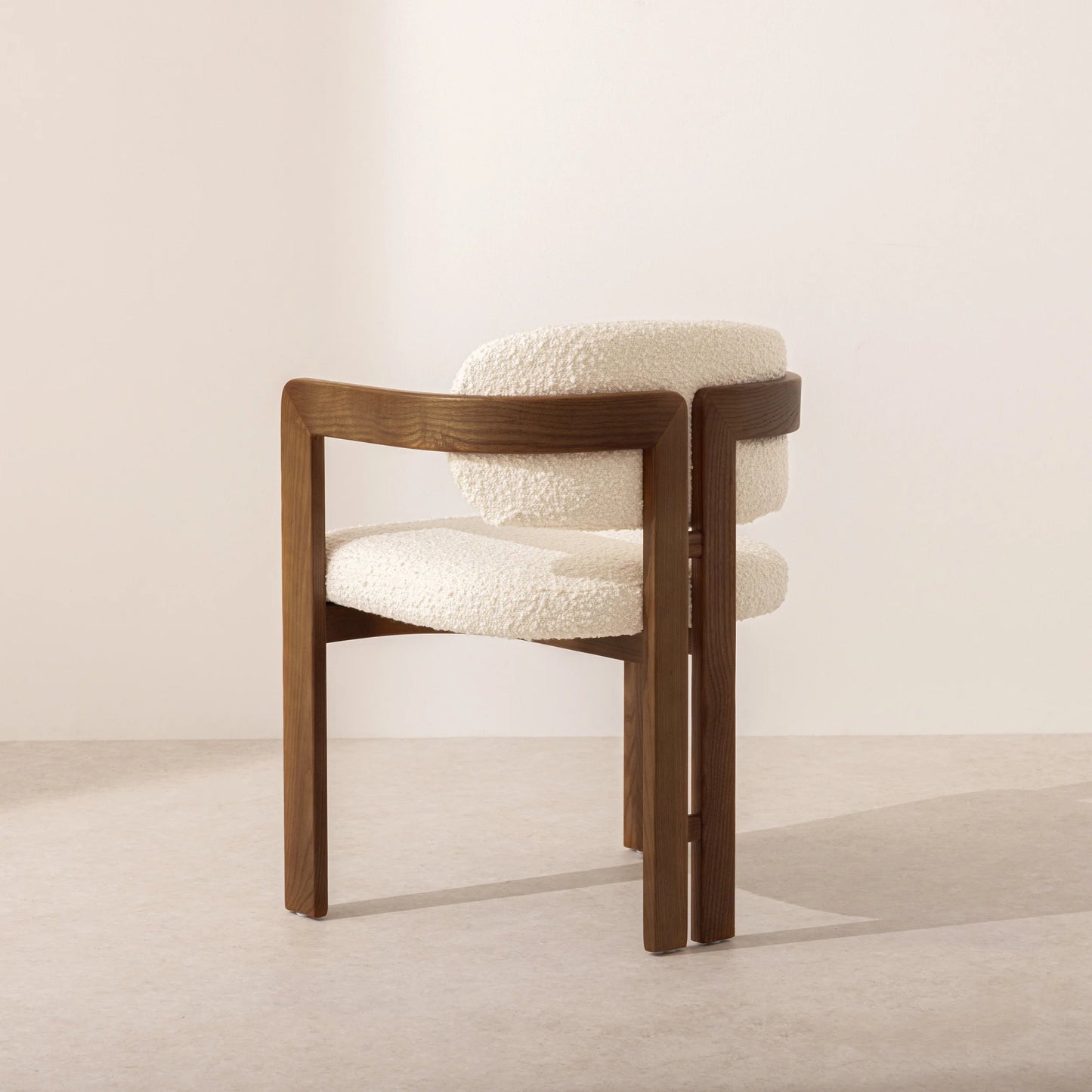 Curved Walnut Dining Chair - Boucle - Homio Decor