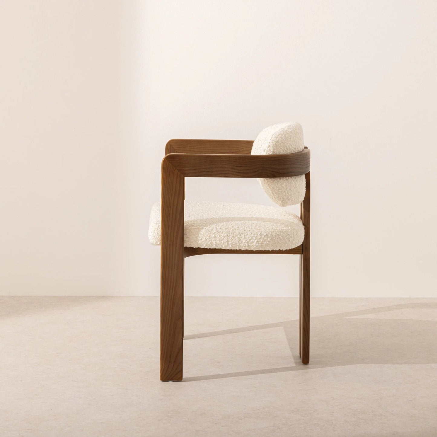 Curved Walnut Dining Chair - Boucle - Homio Decor
