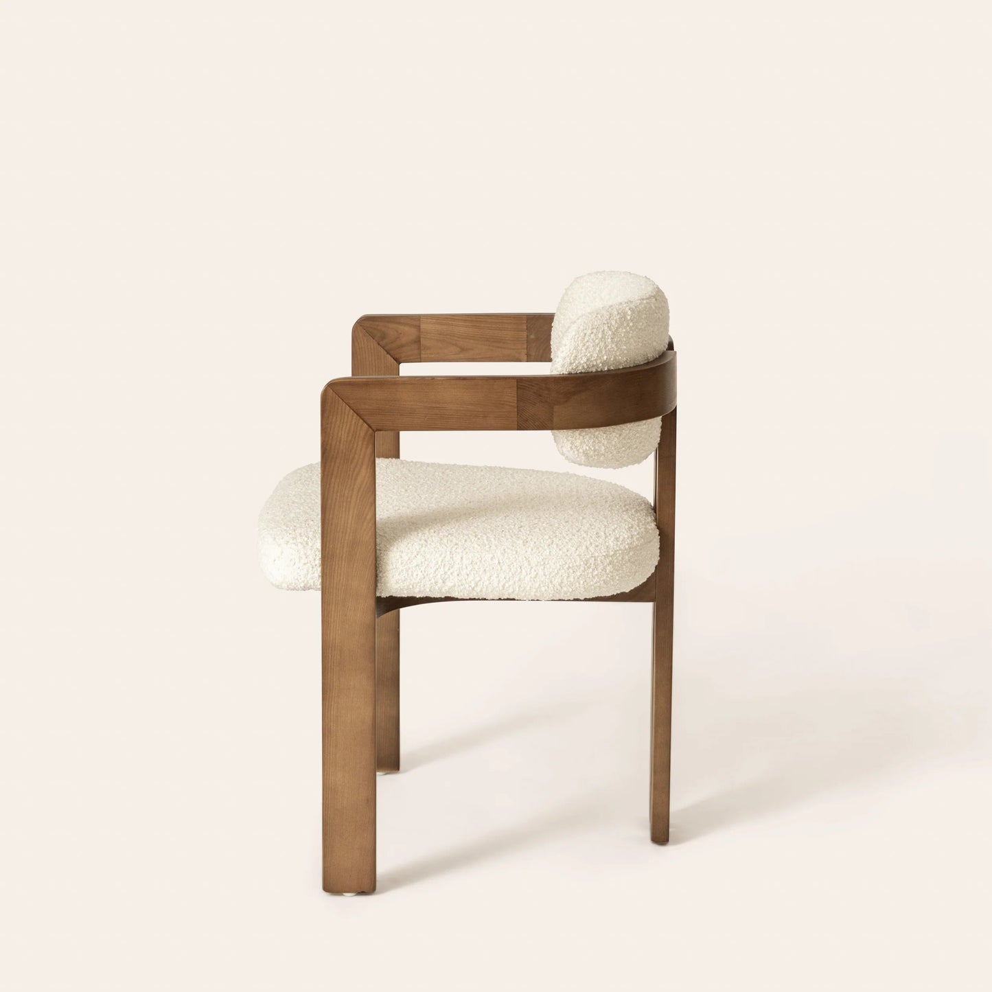 Curved Walnut Dining Chair - Boucle - Homio Decor