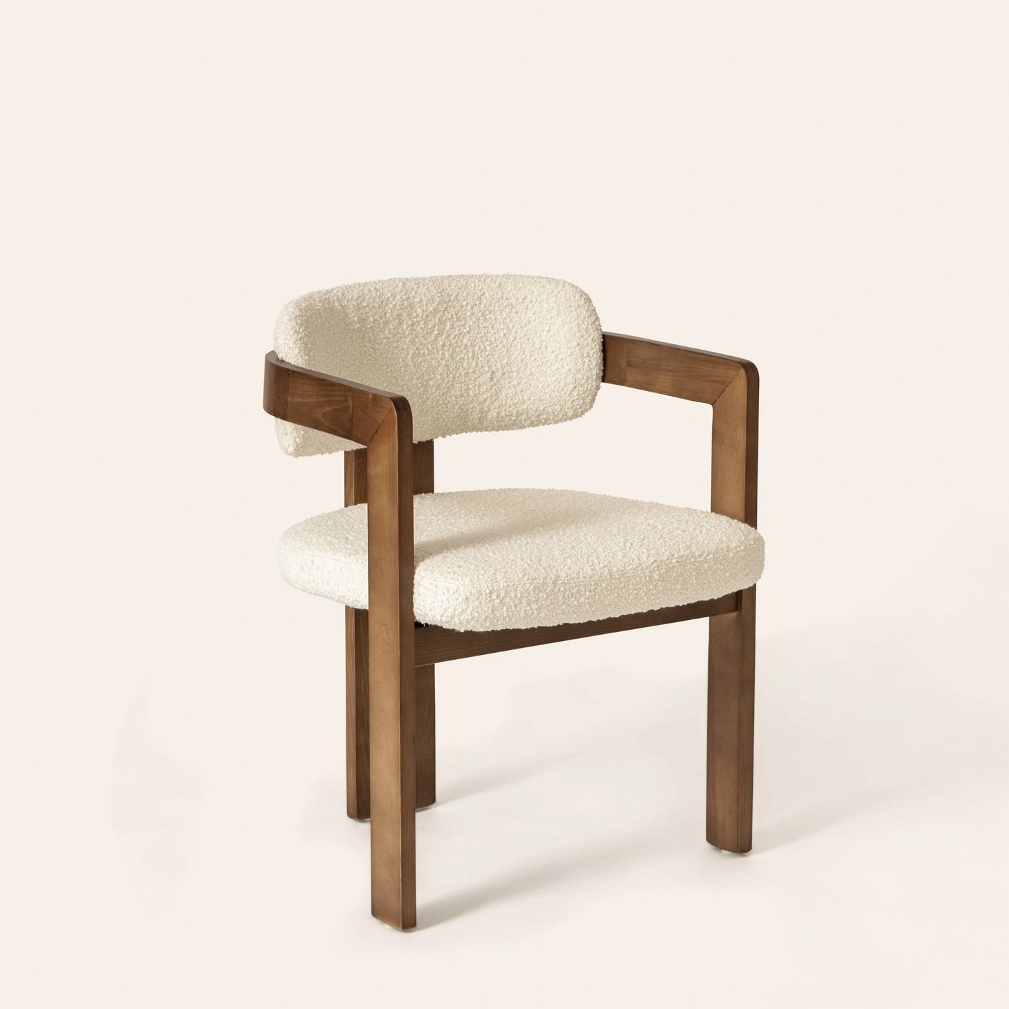 Curved Walnut Dining Chair - Boucle - Homio Decor