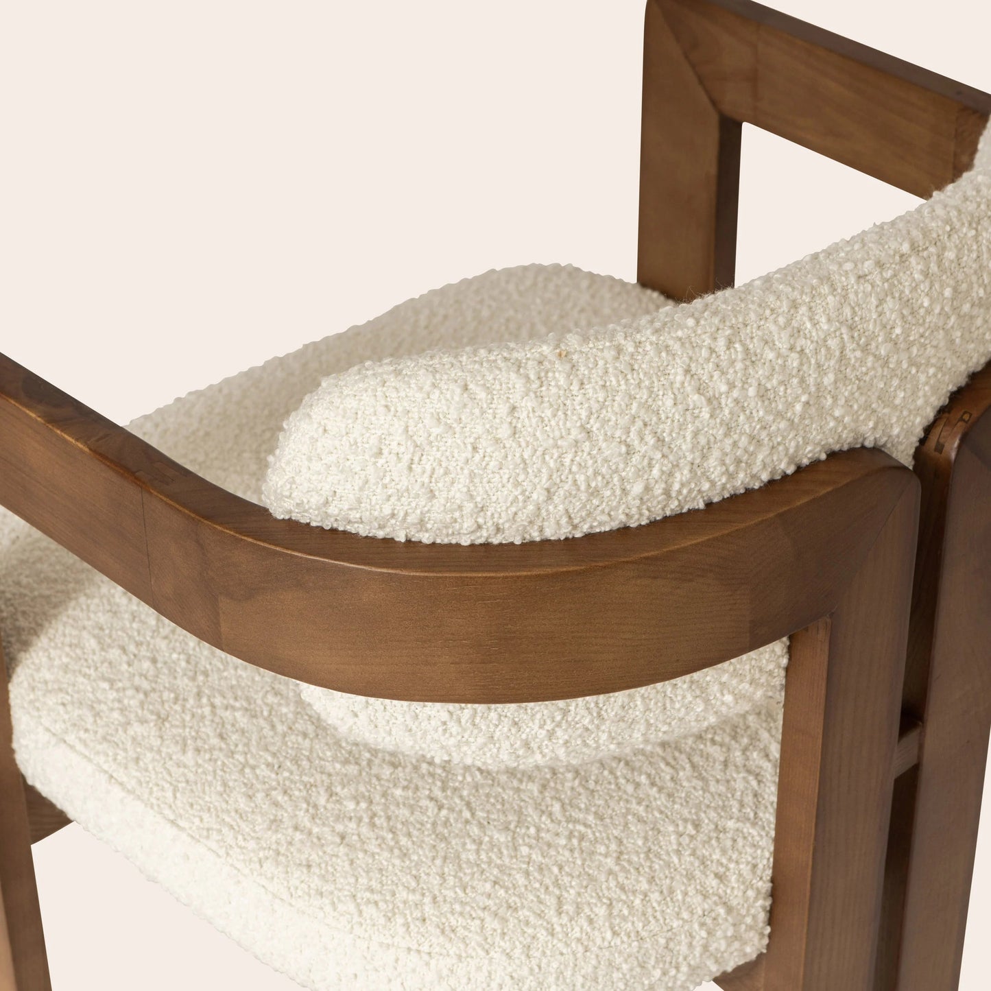 Curved Walnut Dining Chair - Boucle - Homio Decor