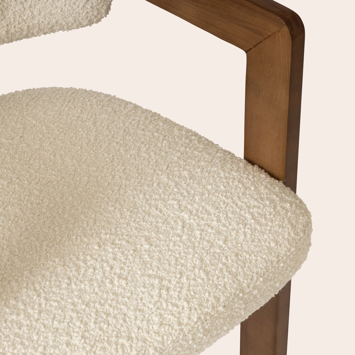 Curved Walnut Dining Chair - Boucle - Homio Decor