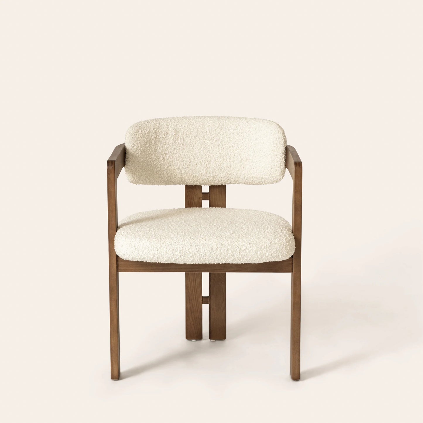 Curved Walnut Dining Chair - Boucle - Homio Decor