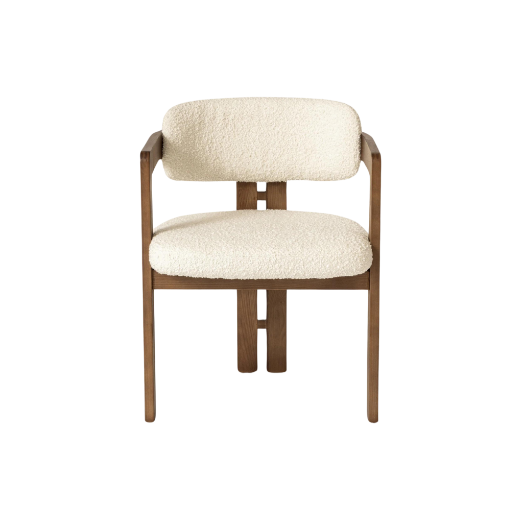Curved Walnut Dining Chair - Boucle - Homio Decor
