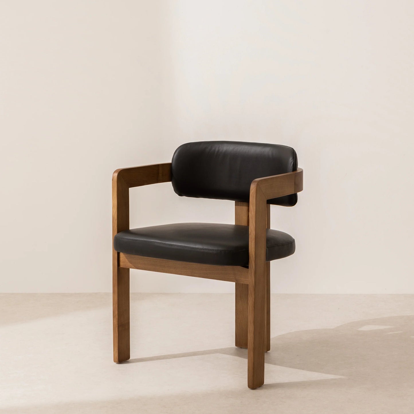 Curved Walnut Dining Chair - Leather - Homio Decor
