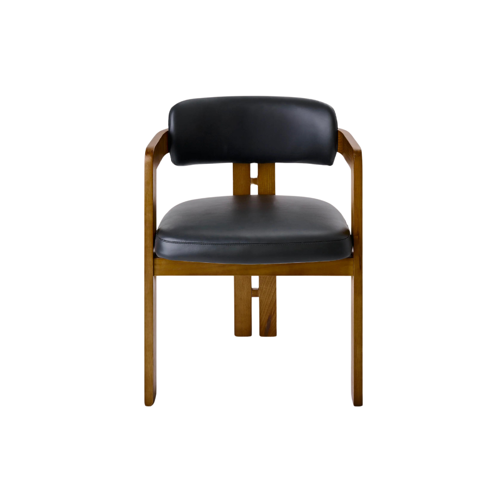 Curved Walnut Dining Chair - Leather - Homio Decor