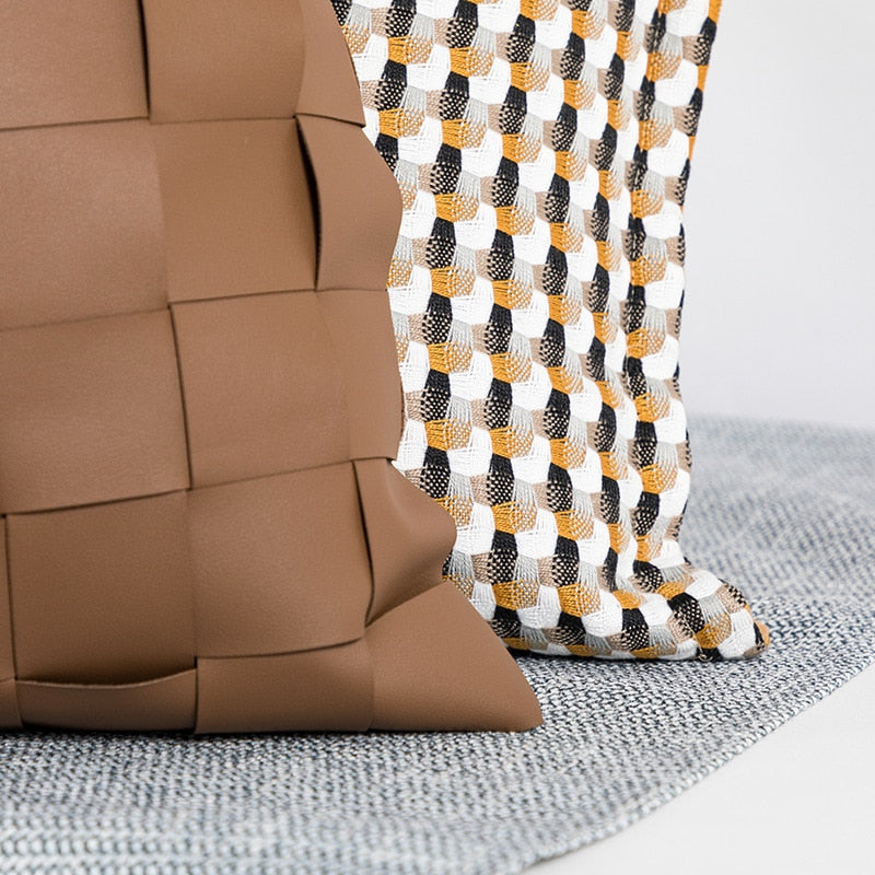 Nordic Knitted Leather Pillowcase - Homio Decor