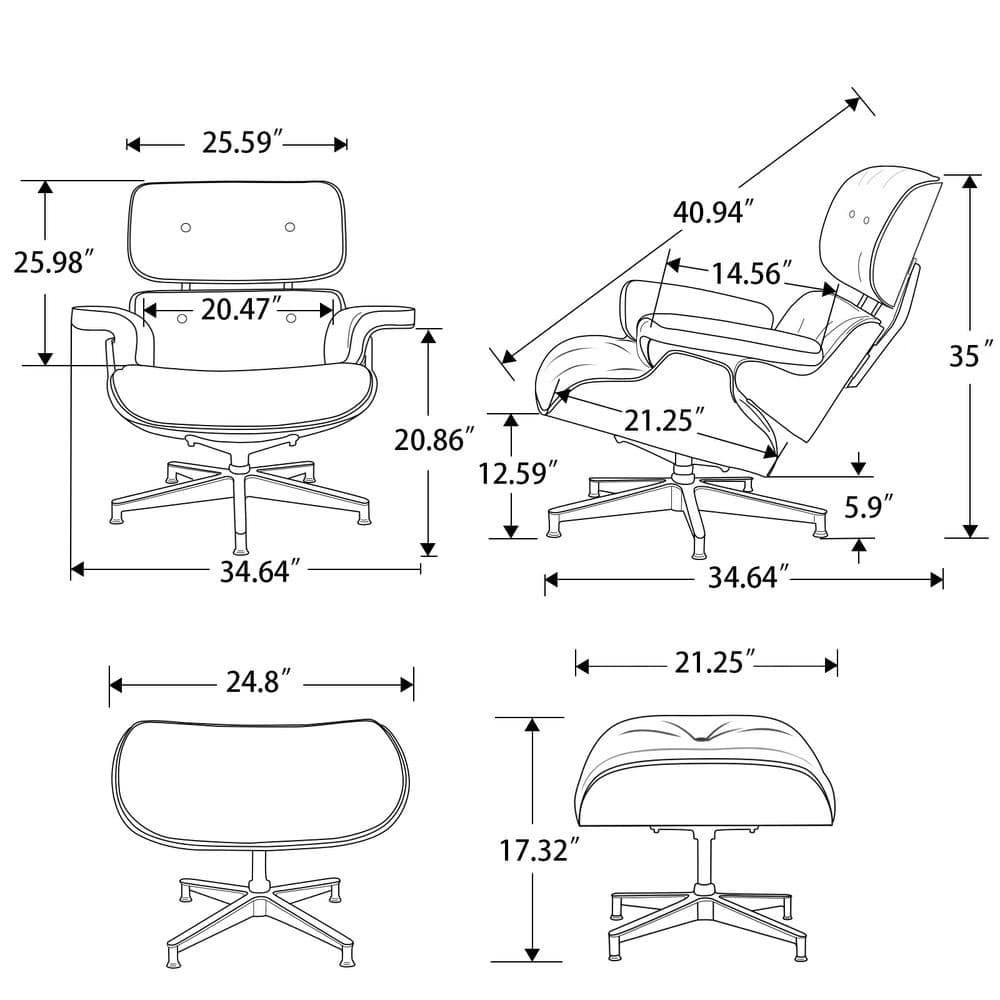 Eames Lounge Chair & Ottoman (PRO) - Textured Brown - Homio Decor