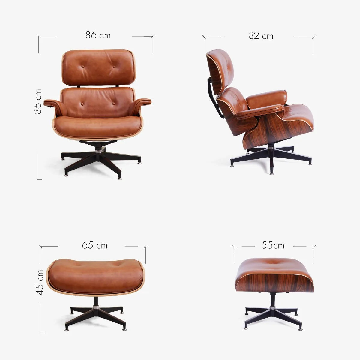 Homio Decor Eames Lounge Chair & Ottoman (PRO) - Heritage Cognac