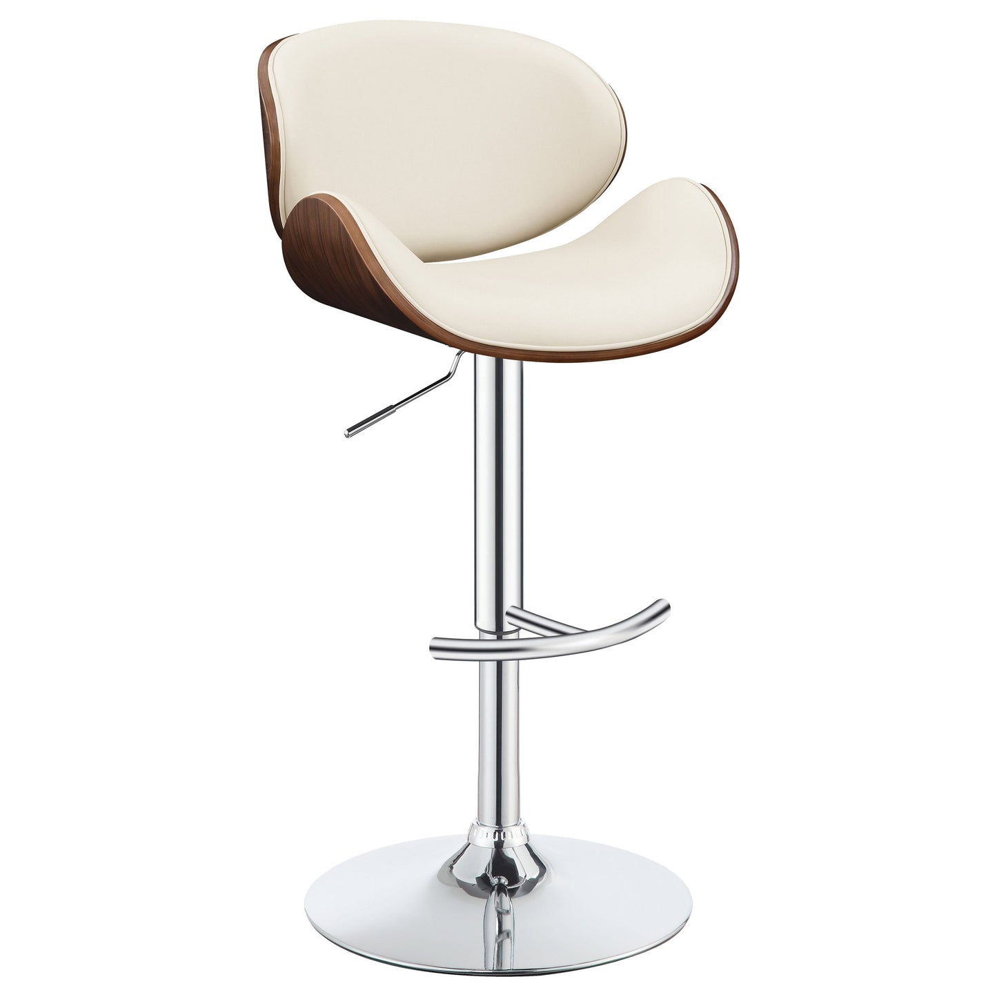 Homio Decor Ivory Leather Mid-Century Walnut & Leather Bar Stool