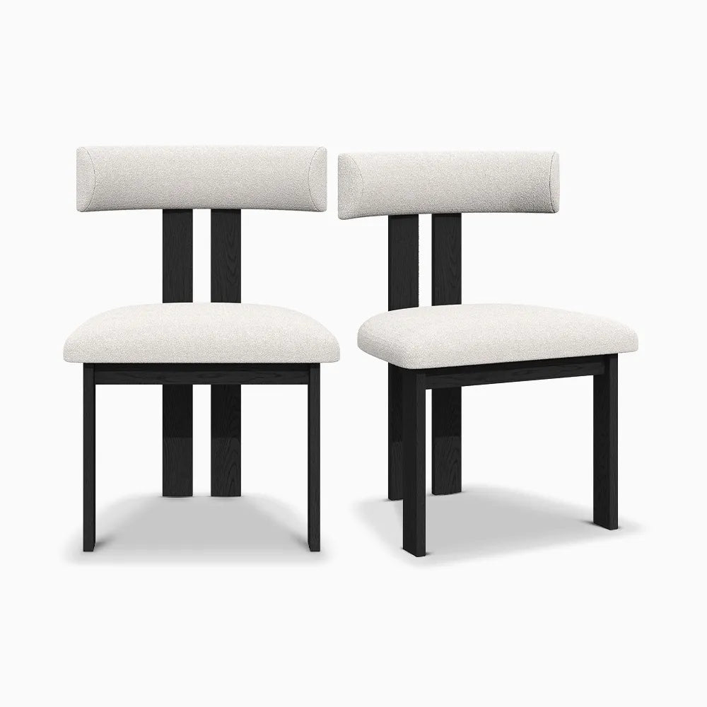 Solid Wood Dining Chair in Boucle ( Set of 2) - Homio Decor