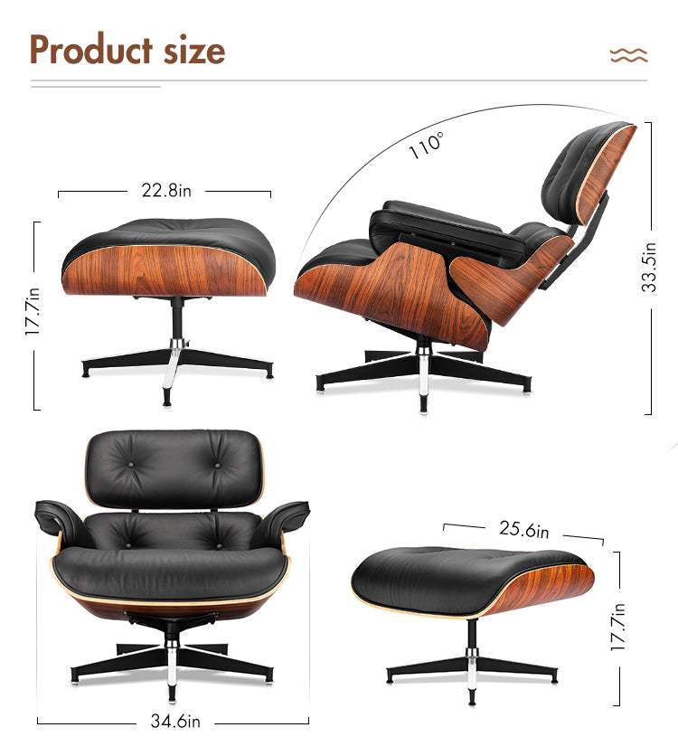 Classic Leather Lounge Chair with Ottoman (PRO) - Homio Decor