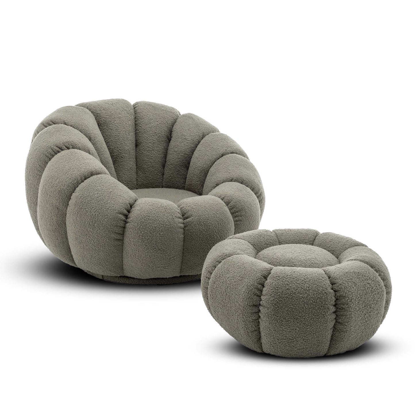 Homio Decor Living Room Green Boucle Pumpkin Chair with Ottoman