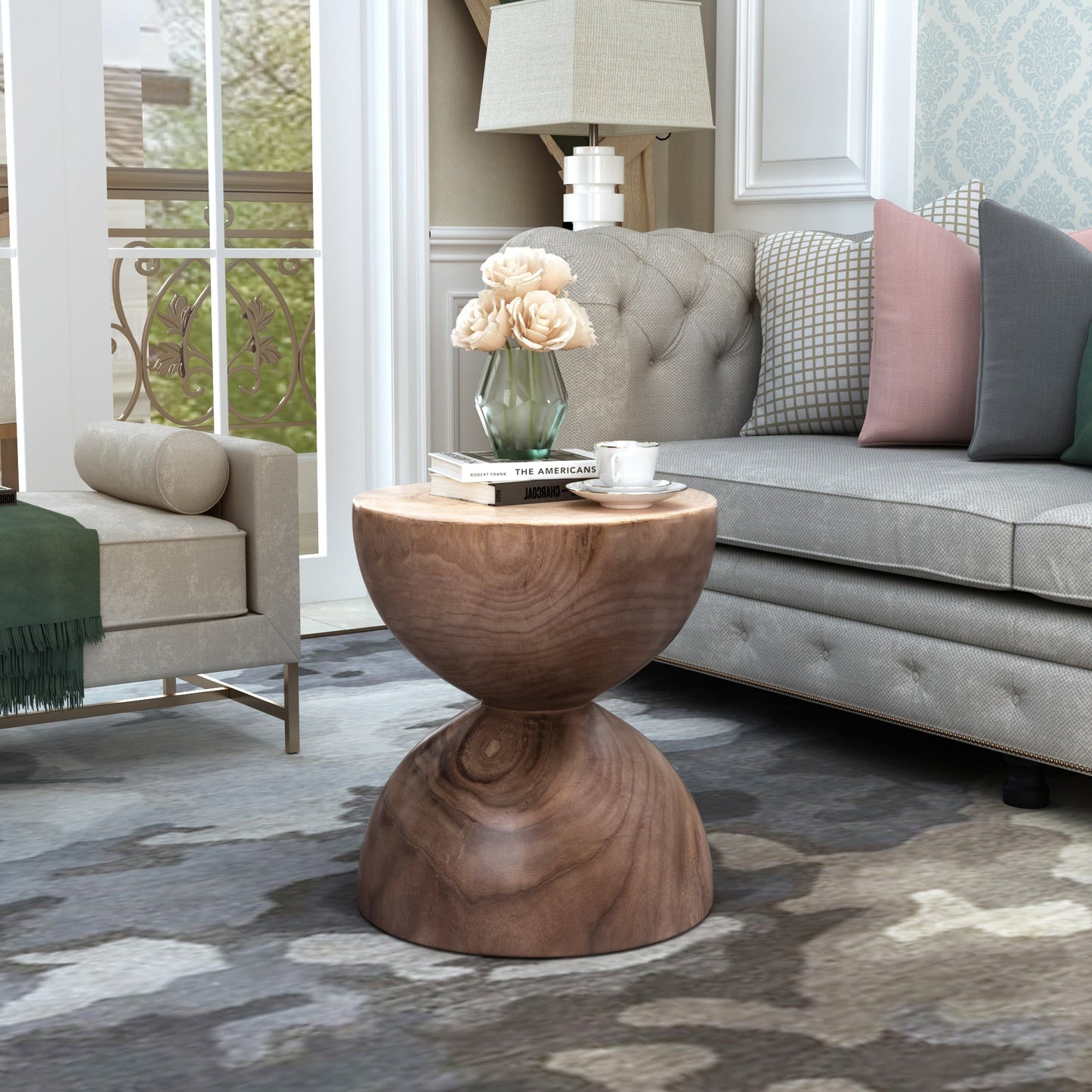 Hourglass-Shaped Paulownia Wood Side Table - Homio Decor