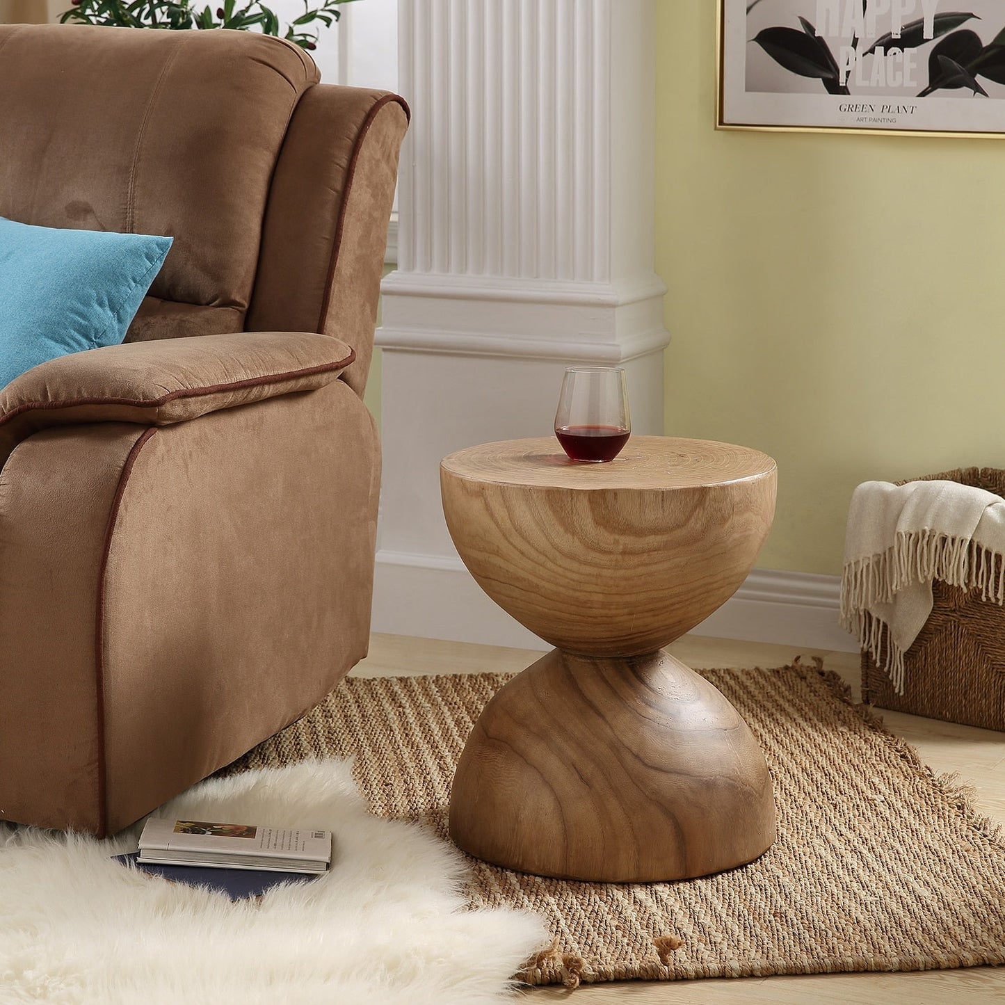 Hourglass-Shaped Paulownia Wood Side Table - Homio Decor