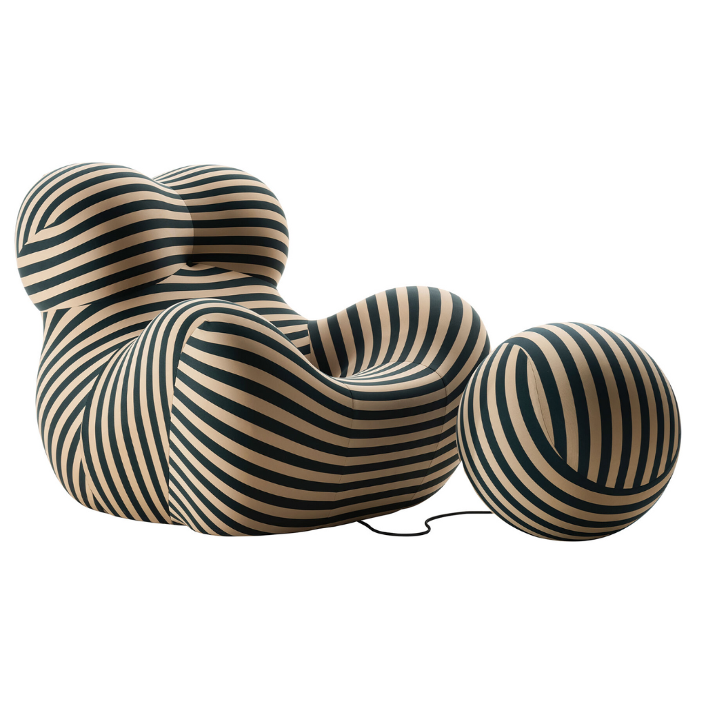 Up Armchair & Ottoman - Striped Beige & Teal - Homio Decor