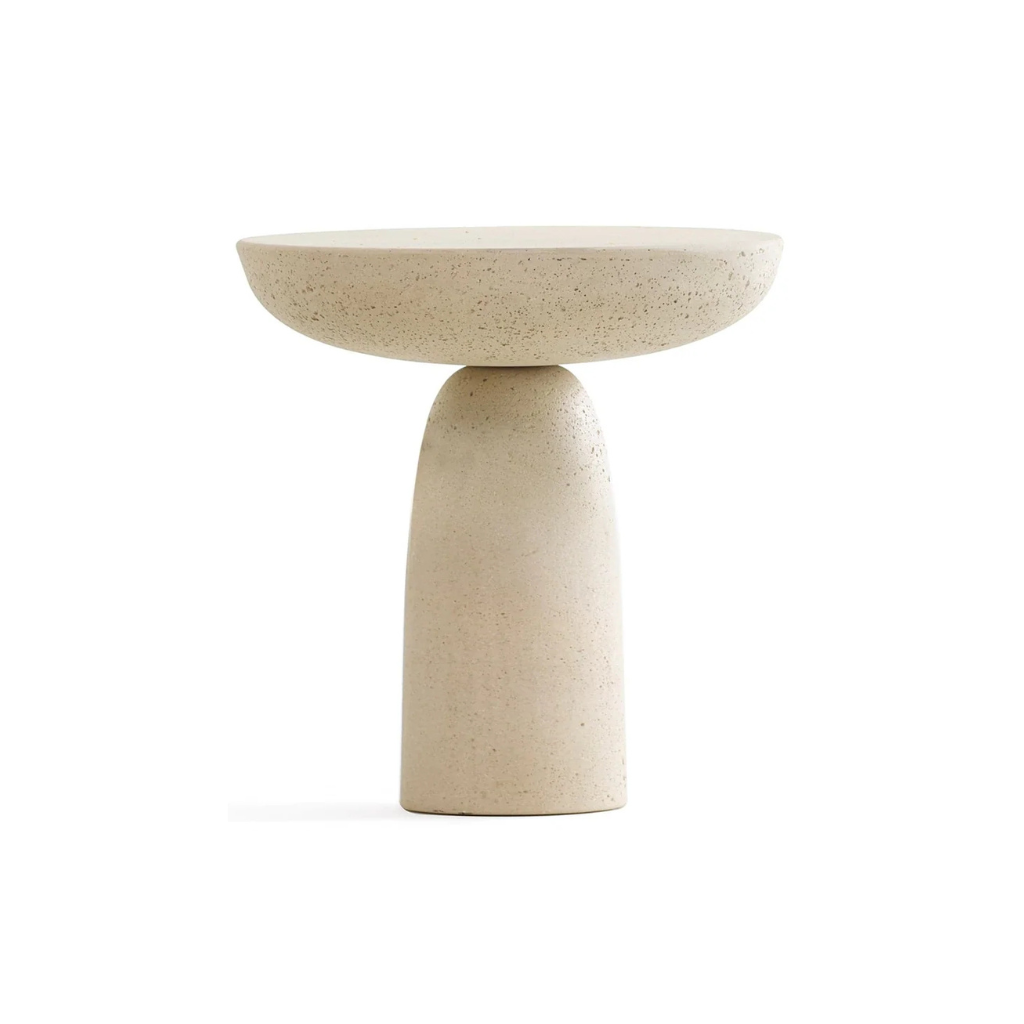 Homio Decor Living Room Model 2 / Beige Fiberglass Mushroom Style Round Side Table