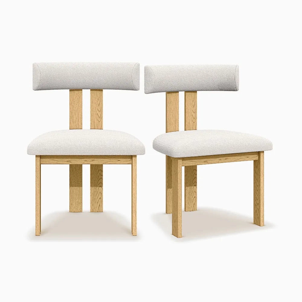 Solid Wood Dining Chair in Boucle ( Set of 2) - Homio Decor