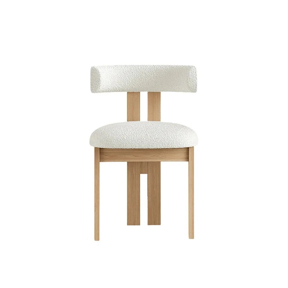 Solid Wood Dining Chair in Boucle ( Set of 2) - Homio Decor