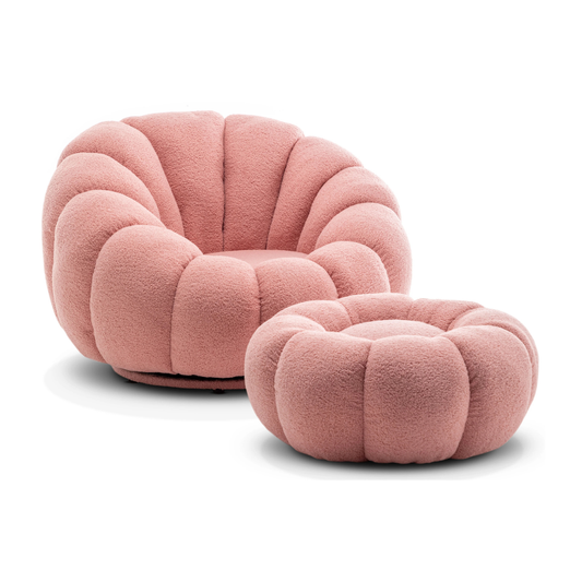 Homio Decor Living Room Pink Boucle Pumpkin Chair with Ottoman