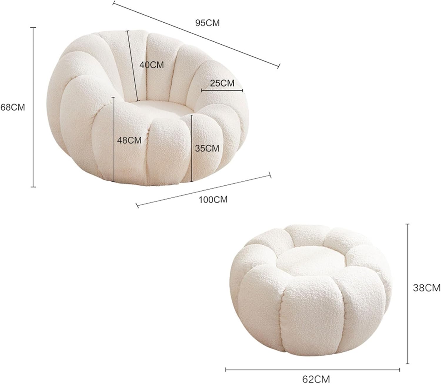 Homio Decor Living Room Pumpkin Chair with Ottoman