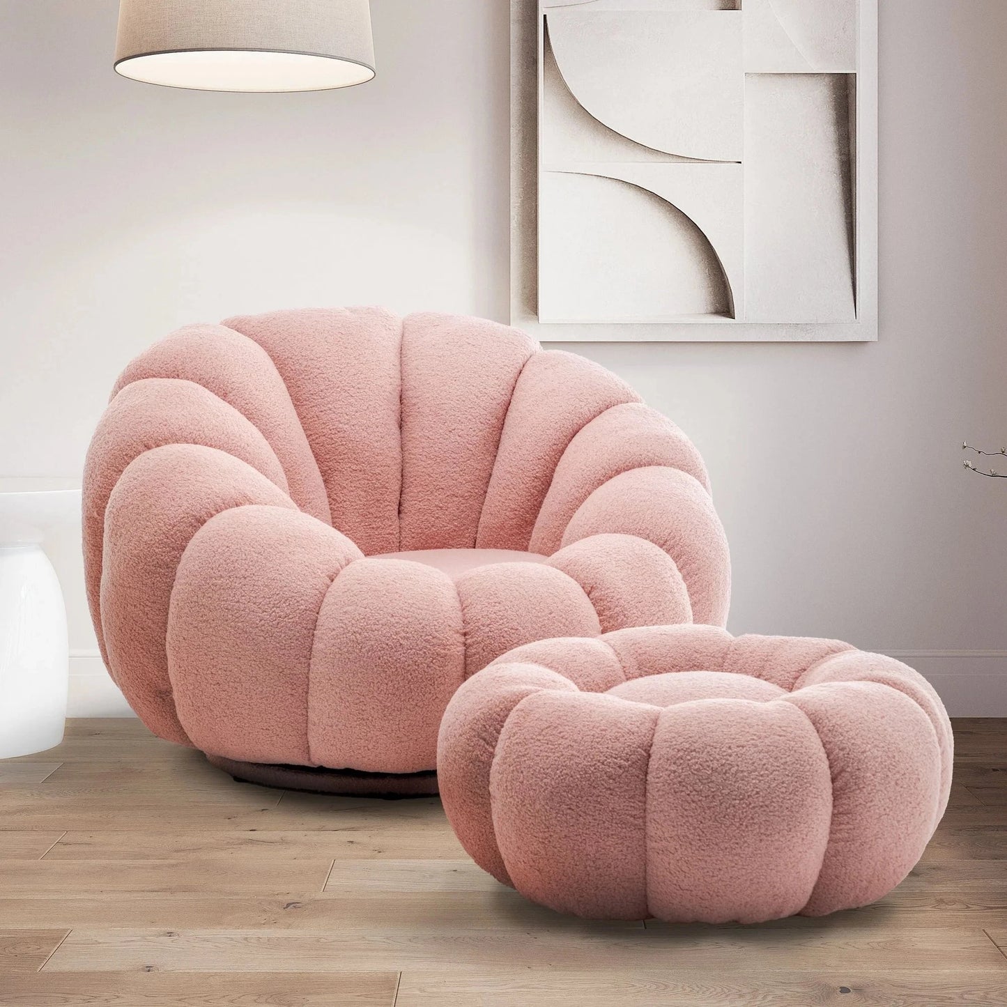 Homio Decor Living Room Pumpkin Chair with Ottoman