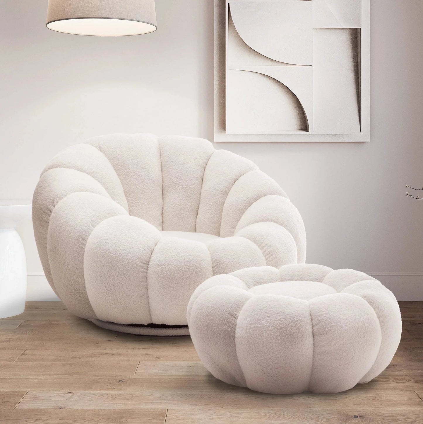 Homio Decor Living Room Pumpkin Chair with Ottoman