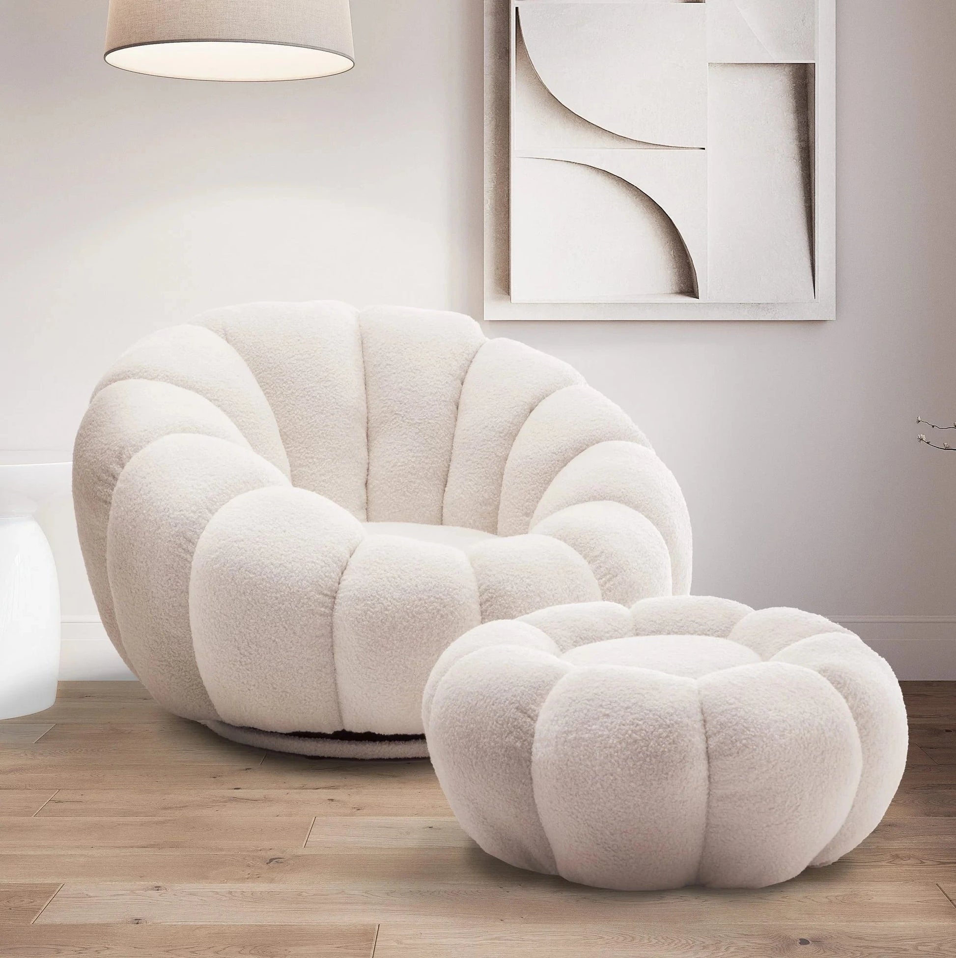 Homio Decor Living Room Pumpkin Chair with Ottoman