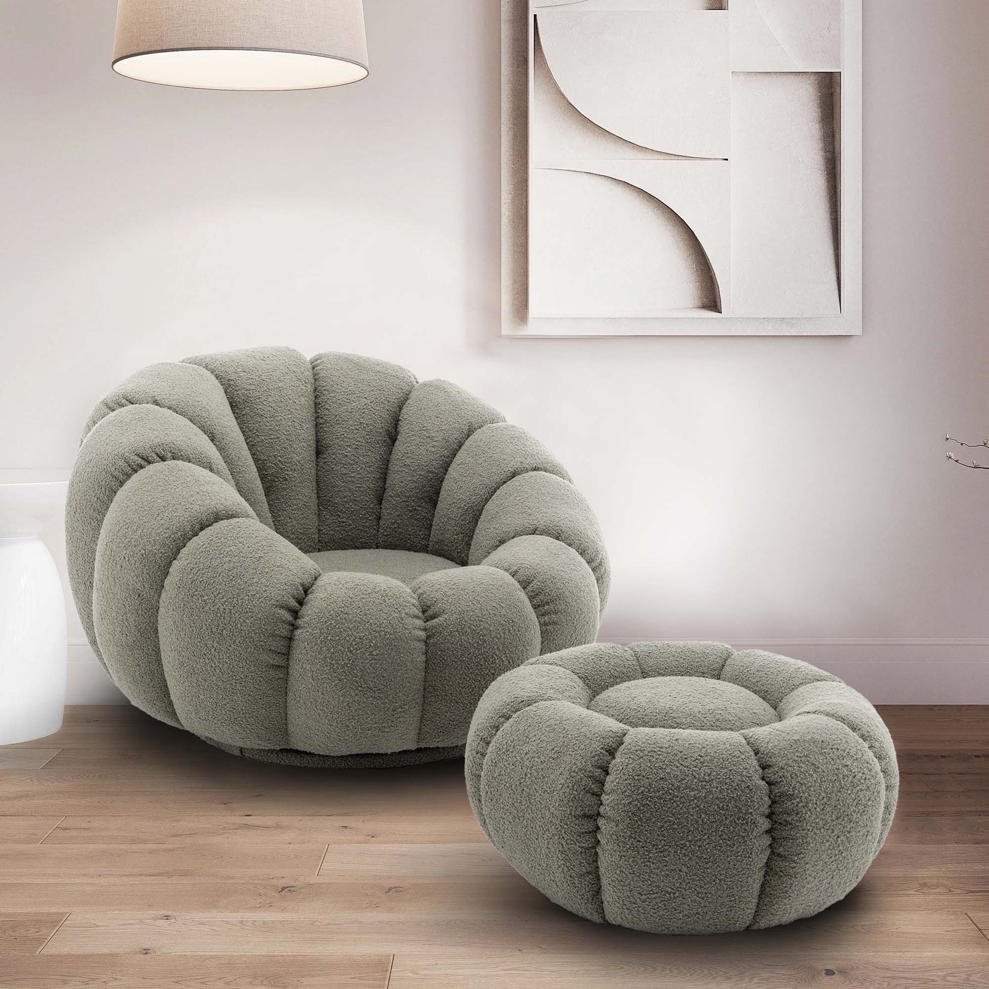 Homio Decor Living Room Pumpkin Chair with Ottoman