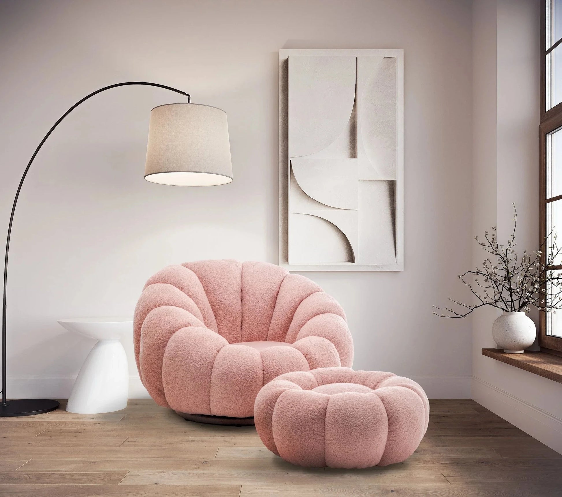 Homio Decor Living Room Pumpkin Chair with Ottoman
