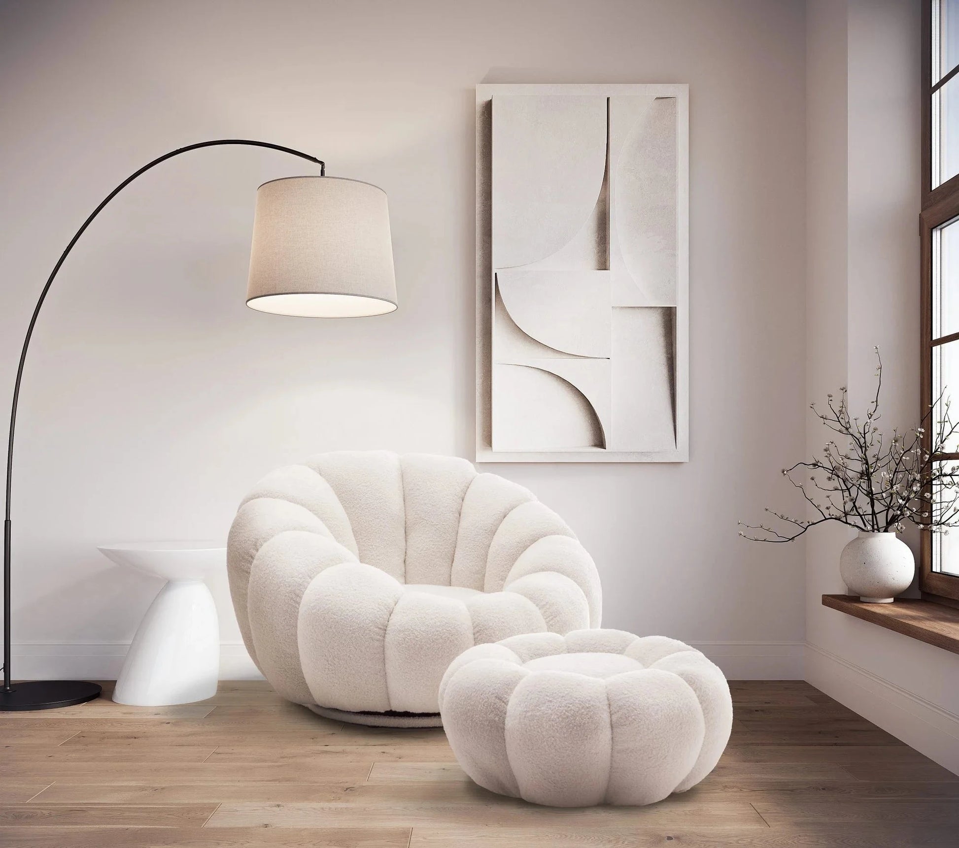 Homio Decor Living Room Pumpkin Chair with Ottoman