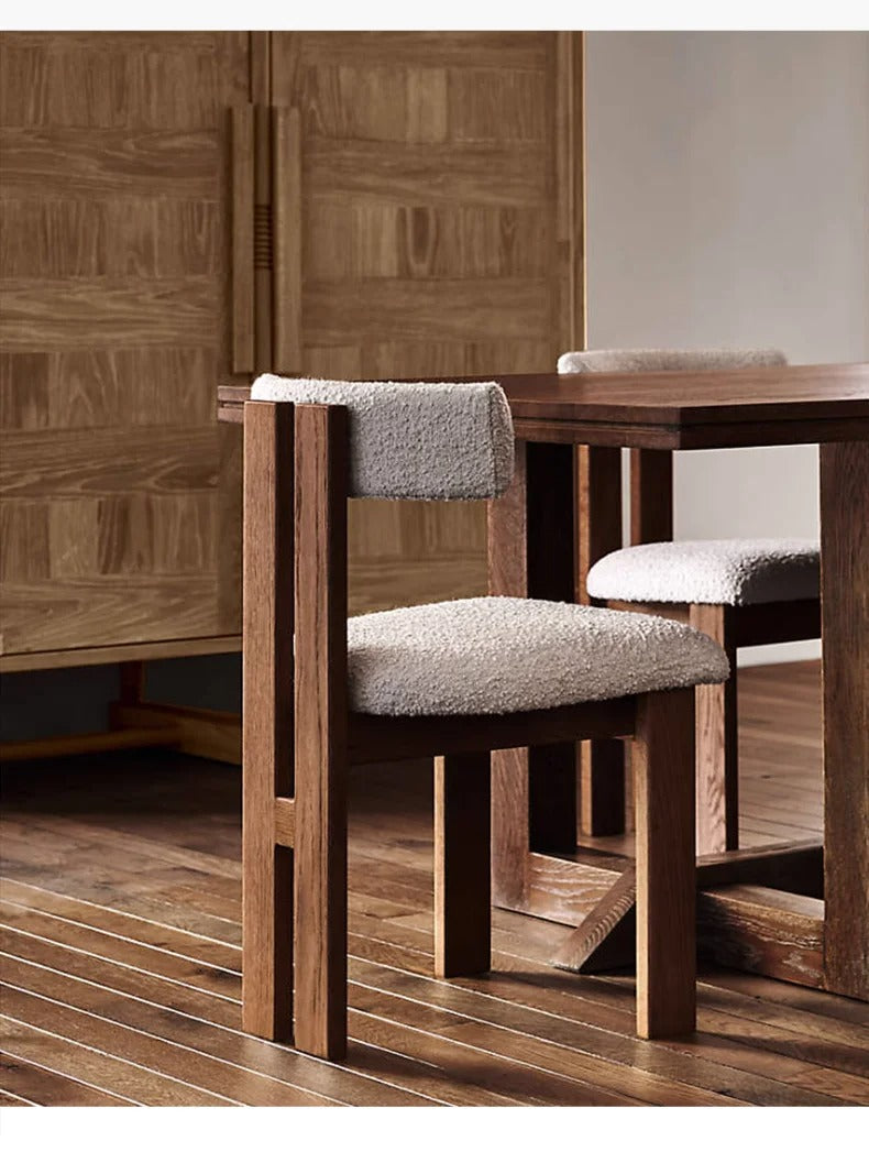 Solid Wood Dining Chair in Boucle ( Set of 2) - Homio Decor