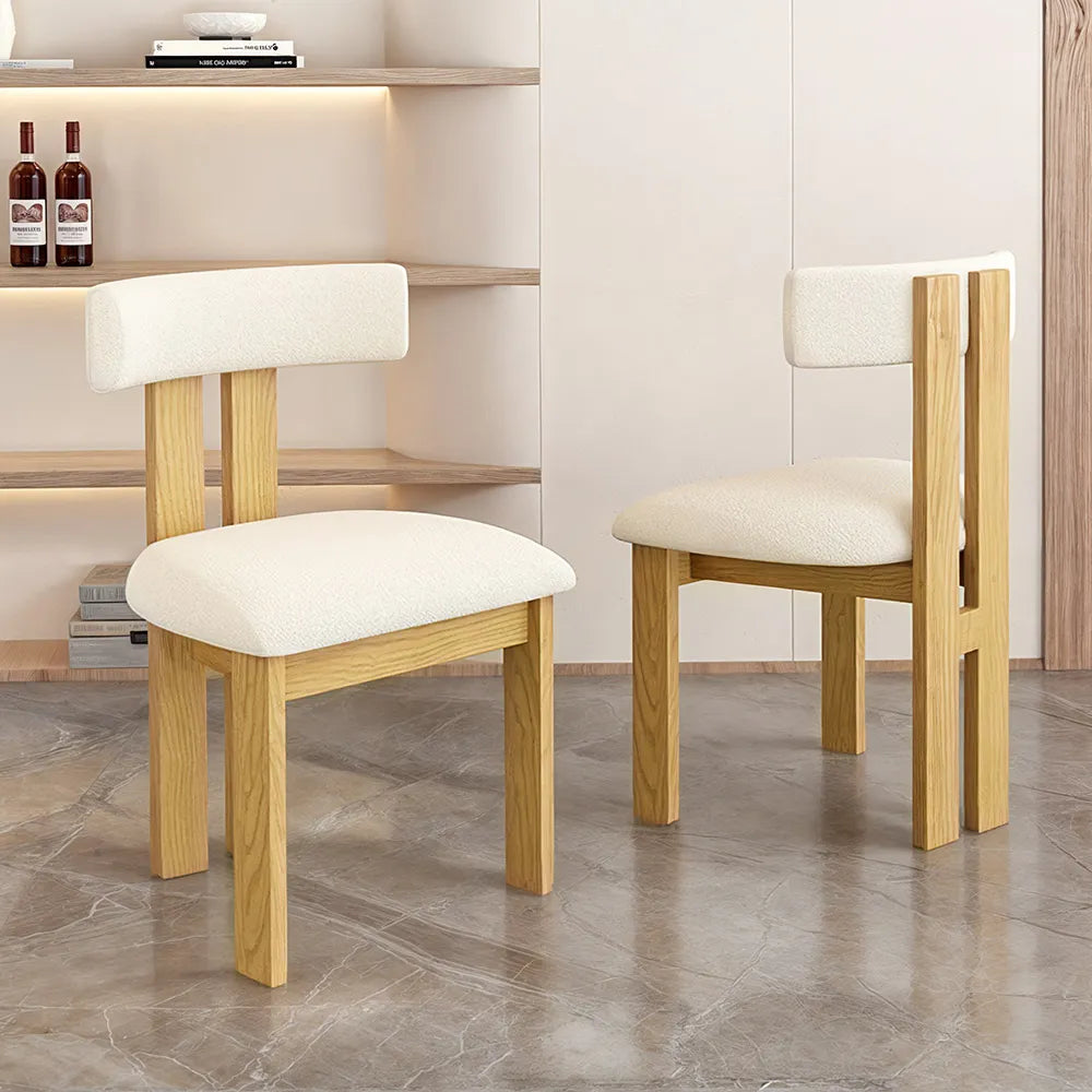 Solid Wood Dining Chair in Boucle ( Set of 2) - Homio Decor