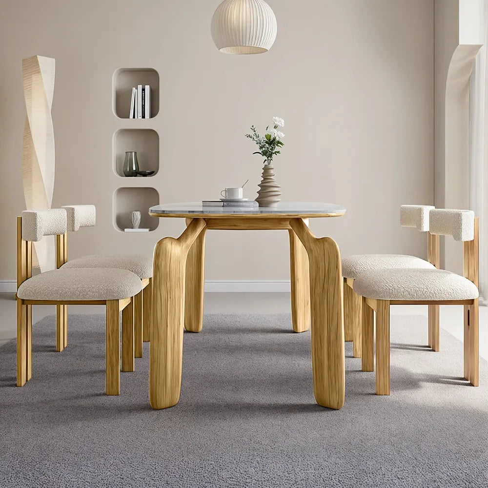 Solid Wood Dining Chair in Boucle ( Set of 2) - Homio Decor
