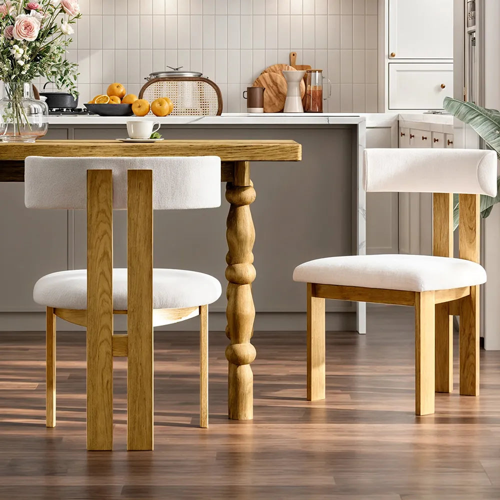 Solid Wood Dining Chair in Boucle ( Set of 2) - Homio Decor