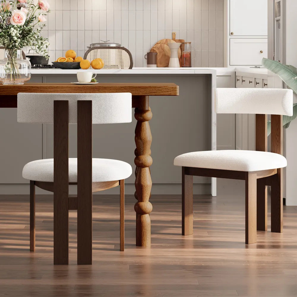 Solid Wood Dining Chair in Boucle ( Set of 2) - Homio Decor