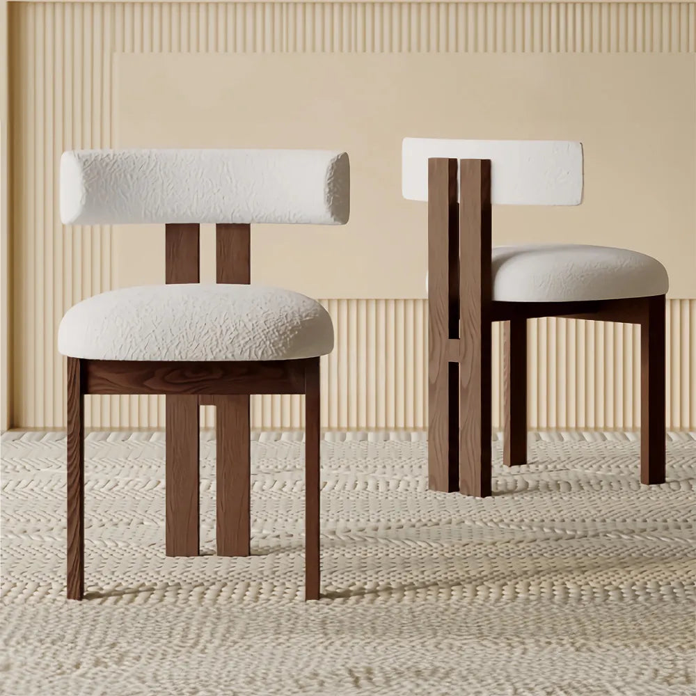 Solid Wood Dining Chair in Boucle ( Set of 2) - Homio Decor
