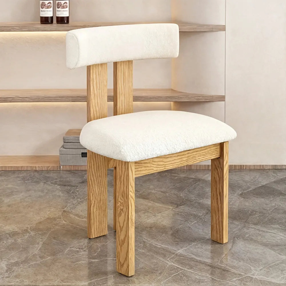 Solid Wood Dining Chair in Boucle ( Set of 2) - Homio Decor