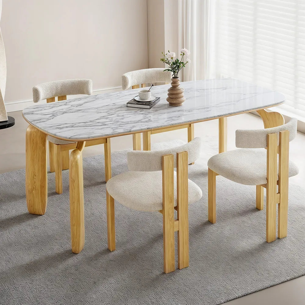 Solid Wood Dining Chair in Boucle ( Set of 2) - Homio Decor