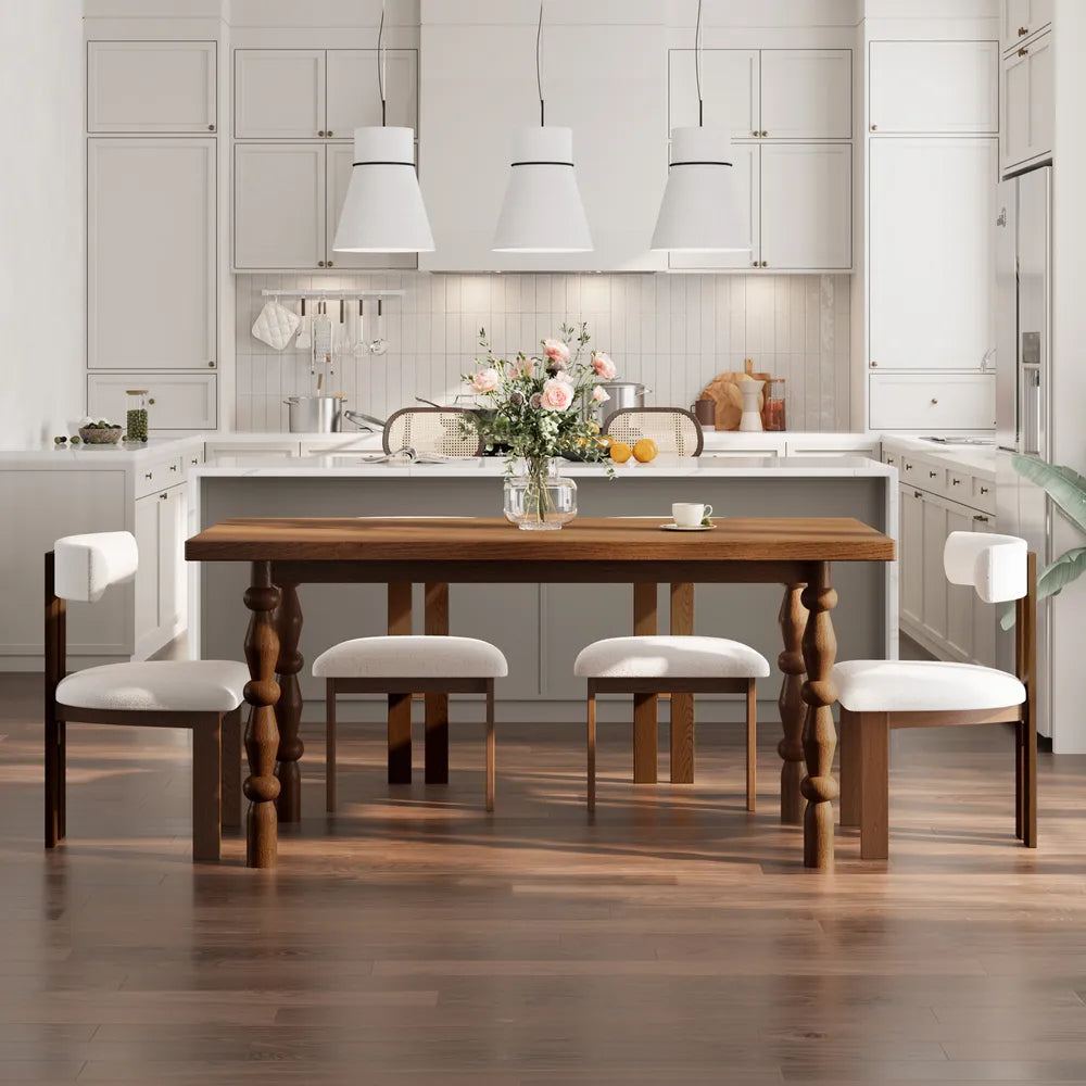 Solid Wood Dining Chair in Boucle ( Set of 2) - Homio Decor